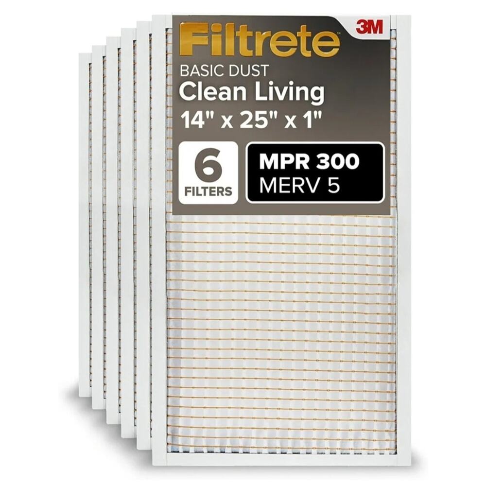 Filtrete 14x25x1 AC Furnace Air Filter, MERV 5, MPR 300, 6 Pack!